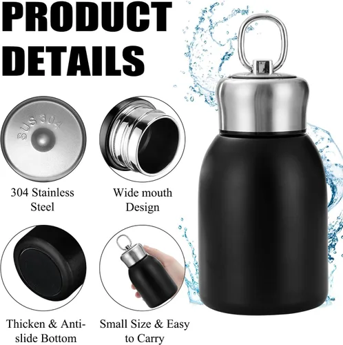 Vista 3 de Mini botella de agua aislada al vacío de acero inoxidable para bebidas frías y calientes, taza de café de viaje 10.2 oz /10.1 fl oz (negro)