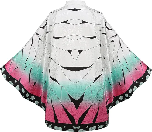 Vista 3 de Shinobu Haori Kimono Cosplay Costume - MIAQIWUYU Anime Kochou Shinobu Kimono Haori Role Cloak Cardigan Headdress Earring