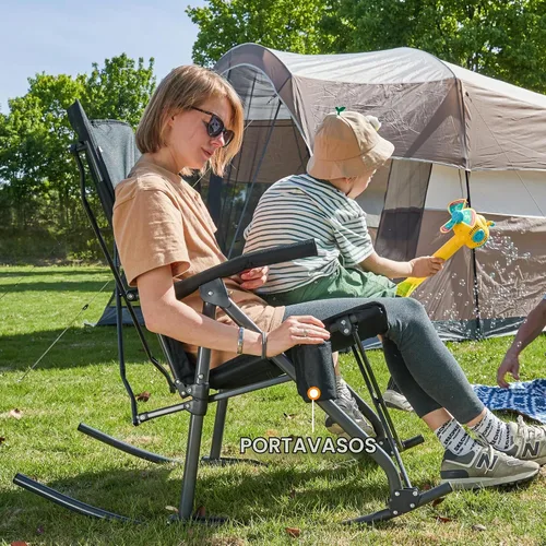 Vista 7 de Portal Silla mecedora plegable de gran tamaño portátil para acampar 400 1p-tela negro