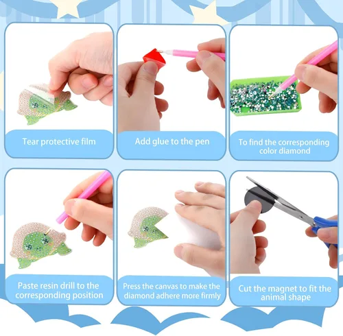 Vista 4 de 16 imanes de arte de diamantes para adultos, animales, pintura de diamantes, imanes para refrigerador, diamantes de imitación, kits de calcomanías