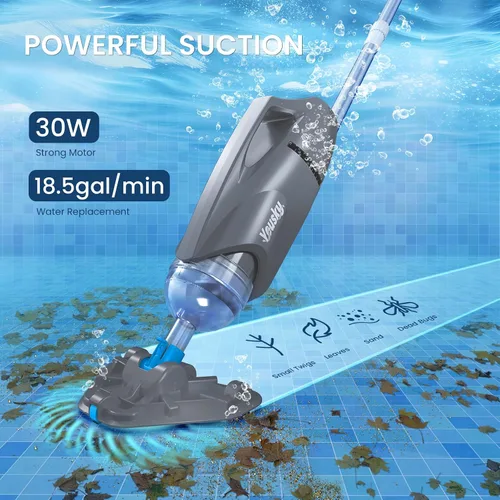 Vista 7 de Aspiradora de piscina inalámbrica para piscina sobre el suelo con poste telescópico, potente succión de 18.5 GPM, tiempo de funcionamiento de 45