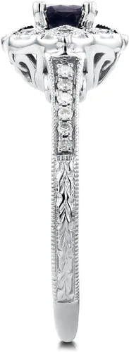 Vista 3 de Anillo de compromiso de diamantes y zafiros de talla redonda de Kobelli de 34 quilates (ctw) en oro blanco de 14 k