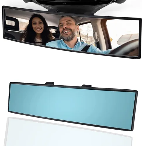 Vista 7 de OBTANIM Espejo retrovisor para coche de 10.6 pulgadas de vidrio HD antirreflejos con clip, panorámico de gran angular, espejo retrovisor