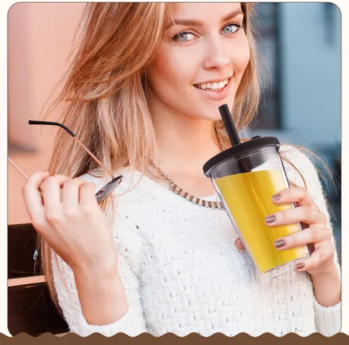 Vista 5 de Honeydak Paquete de 2 Tazas Reutilizables de 16oz para Café Helado con Tapas, Impermeables y de Pared Doble Aislada, Vaso de Café Helado de Plástico