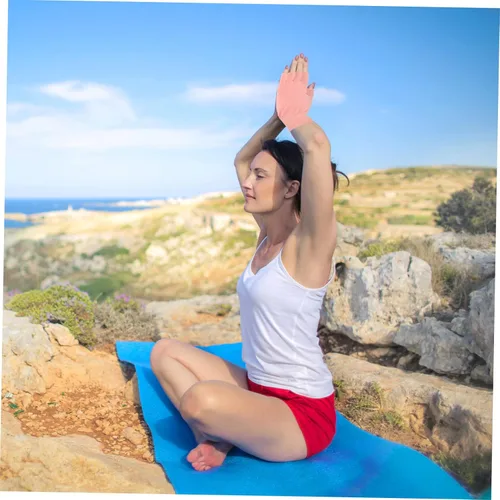 Vista 4 de 4 pares de guantes de yoga para mujer, guantes de entrenamiento sin dedos para yoga, pilates y guantes de ejercicio ligeros y transpirables para un