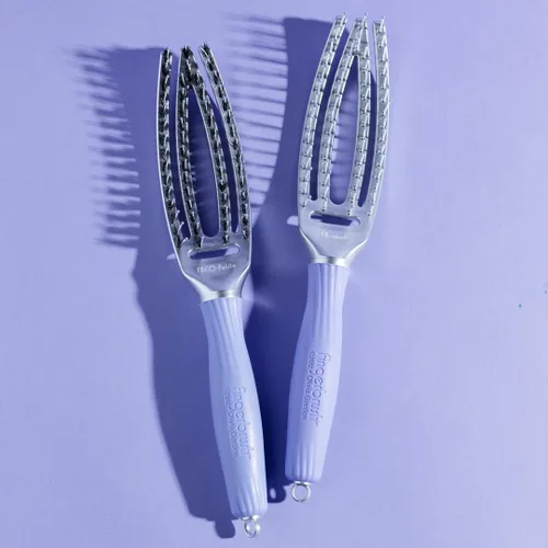 Vista 6 de Olivia Garden Fingerbrush Combo Curved and Vented Paddle Brush for Blow Drying - Ionic and 100% Boar Bristles - For All Hair Types