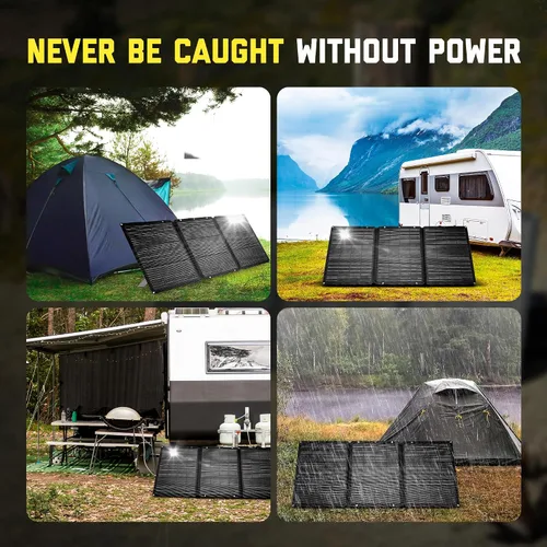 Vista 8 de SunJack Cargador de panel solar portátil plegable de 120 W con soportes, MC4/PD60 USB-C/USB-A, ETFE monocristalino, cargador solar impermeable