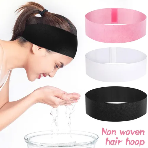 Vista 6 de Pimoys 30 diademas desechables para tratamientos faciales, cuidado de la piel de las mujeres, maquillaje, baño, deporte, blanco, negro, rosa