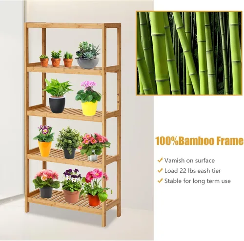 Vista 5 de Kinsuite Estante de almacenamiento de bambú de 5 niveles multifuncional de bambú para baño, cocina, sala de estar