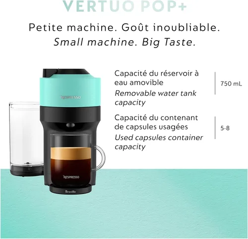 Vista 7 de Nespresso Vertuo Pop+ Cafetera de café y espresso de Breville, Aqua Mint
