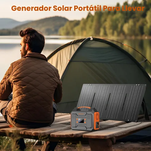 Vista 4 de Generador solar portátil de 300 W con cargador de panel solar, banco de energía con panel solar de 40 W, salida de CA de 110 V, 65 W, paquete