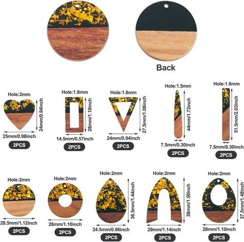 Vista 2 de Beadthoven - Abalorios de madera de resina, aretes de bricolaje para hacer dijes, colgantes de madera de resina geométrica, piezas bohemias