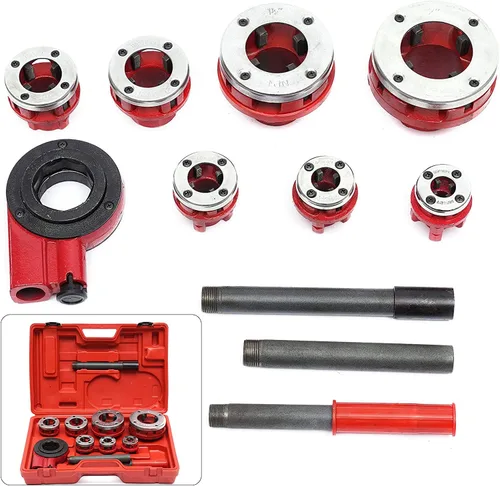 Vista 3 de Futchoy BSTP - Kit de roscadores de tubos tipo trinquete de 3/8", 1/2", 3/4", 1", 1-1/4", 1-1/2" y 2" Juego de herramientas de enhebrador de tubos
