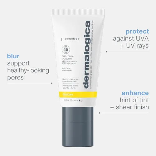 Vista 2 de Dermalogica Porescreen Mineral Sunscreen SPF 40, prebase de maquillaje, 1 fl oz Mineral SPF 40 que difumina los poros y prepara la piel