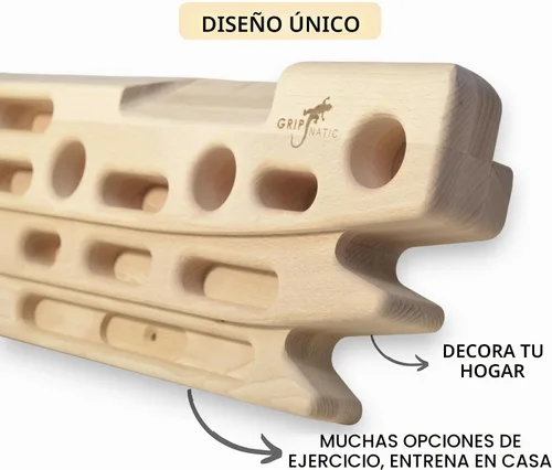 Vista 3 de FingerPeg 1.0 Hangboard – Tabla de entrenamiento de fingerboard para escalada con barras de dominadas – Elegante tabla de escalada de madera