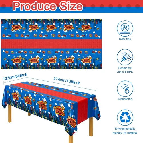 Vista 6 de Mantel rectangular de 3 piezas para decoración de fiestas de cumpleaños, mantel de plástico de 108 x 54 pulgadas, desechable, suministros