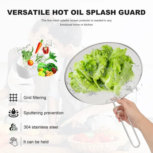 Vista 9 de Splatter Screen Guards Flat Mesh 3pcs Stainless Steel for Frying Pans
