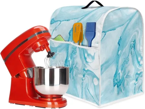 Vista 5 de Funda para batidora de soporte con estampado de mármol azul, compatible con mezclador de cocina de 4.5 a 5 cuartos de galón, fundas lavables a azul