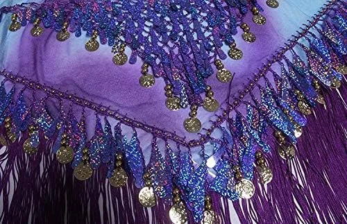 Vista 5 de LauthenS Pañuelo de danza del vientre con borlas de lentejuelas monedas triangulares falda envolvente para festivales de música