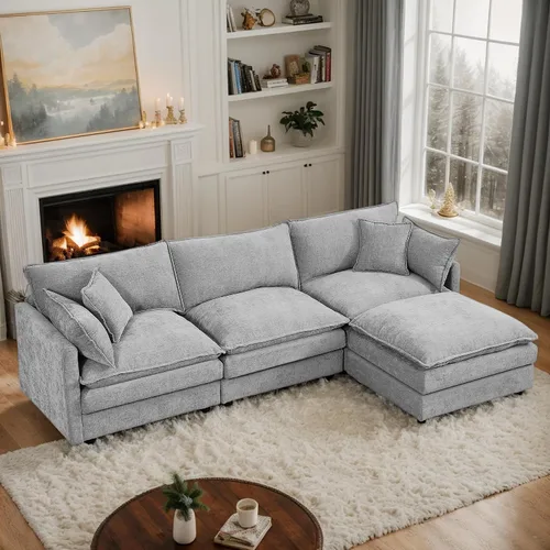 Vista 15 de Sofá modular modular de chenilla Cloud de 102 pulgadas con otomana Café