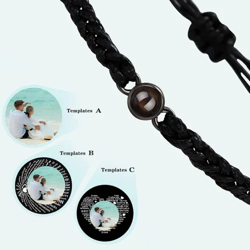 Vista 6 de Pulseras de proyección personalizadas con fotos, pulseras personalizadas para parejas con fotos de mascotas familiares para parejas, joyería