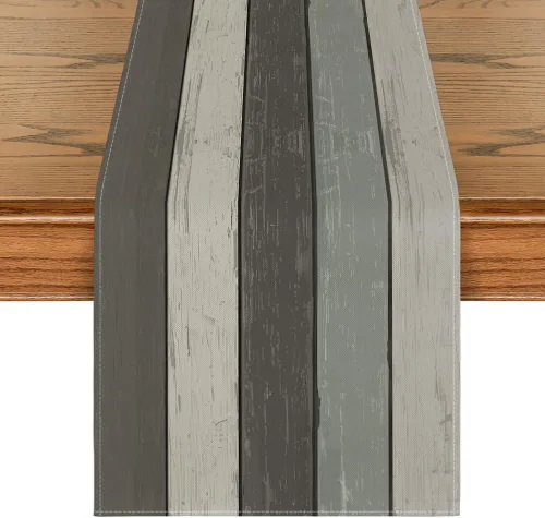 Vista 9 de Artoid Mode Camino de mesa marrón retro con textura de madera rústica, decoración de mesa de comedor de primavera de temporada para decoración