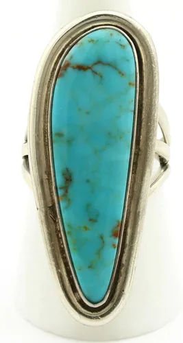 Vista 4 de Anillo Navajo de plata .925 Kingman turquesa firmado Doug Zachary C.1980's, Plata de ley 925, plata 925, piedra preciosa, metal, turquesa