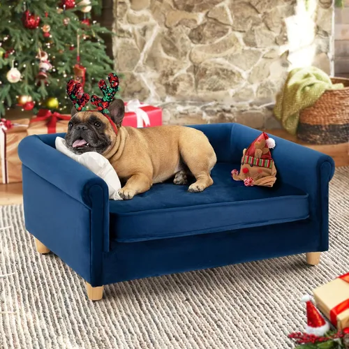 Vista 9 de dCee Sofá cama de lujo para perros, sofá de cuero de lujo de 42 pulgadas para perros grandes, cojín de terciopelo lavable, marco de madera