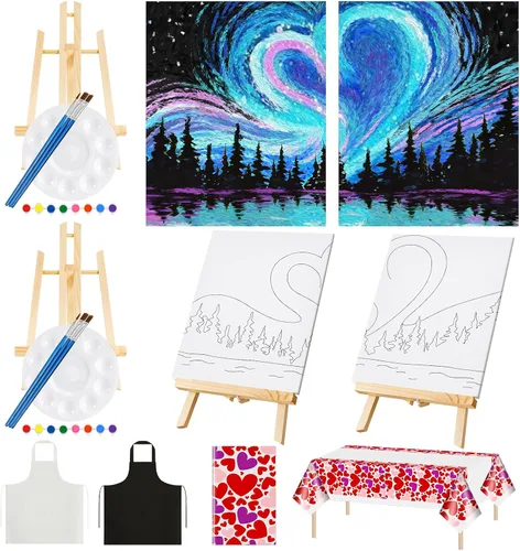 Vista 10 de Yeaqee Kit de 13 piezas de pintura y sorbo para adultos, lienzo elástico, para citas, noche, San Valentín, suministros de pintura, juego de pintura