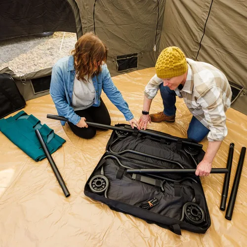 Vista 5 de Disc-O-Bed Gran banco convertible para exterior de 2 personas y cuna de camping doble para adultos, sistema de literas portátil, negro