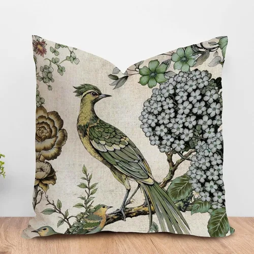 Vista 17 de ArogGeld Funda de cojín con flores verdes y blancas con flores grises y negras y hojas verdes en estilo chinoiserie, funda de almohada cuadrada