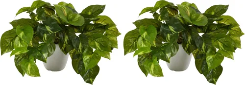 Vista 5 de Nearly Natural Planta artificial Pothos Real Touch de 9 pulgadas con maceta
