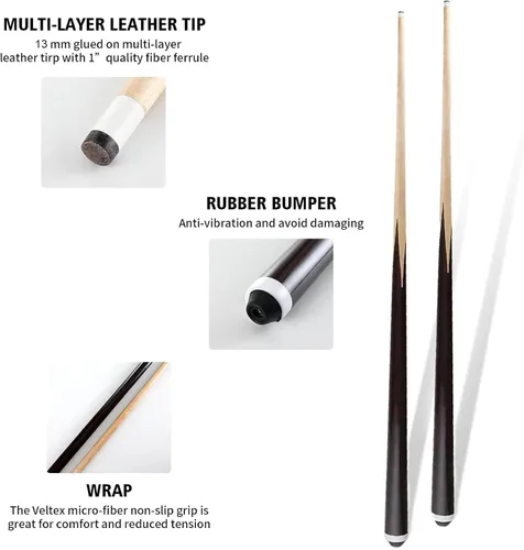 Vista 3 de JX Pool Cues for Adults or Kids 36inch 58inch Billiard House Cue Sticks for Child Hardwood Billiard Cue Sticks 13mm Glue-on Tips,Set of 2（2-Pieces