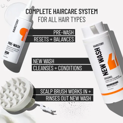 Vista 3 de Hairstory Nuevo método de lavado para todo tipo de cabello, original y prelavado con cepillo para el cuero cabelludo, enjuague purificante y crema