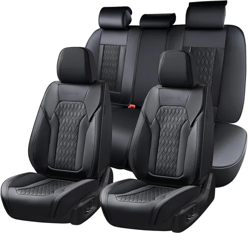 Vista 28 de FLORICH Fundas de asiento, juego completo de fundas de asiento de automóvil, fundas de asiento de cuero de napa de lujo, transpirables e marrón