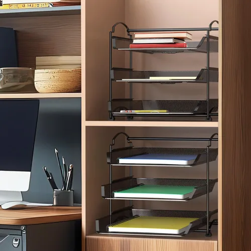 Vista 7 de SimpleHouseware Organizador de documentos y cartas para escritorio, apilable de tres niveles, negro