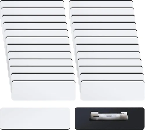 Vista 8 de Placa de identificación en blanco de 1 x 3 pulgadas, placa de identificación en blanco con respaldo de alfiler para trabajadores de oficina