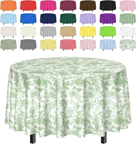 Vista 25 de SietDESEO Paquete de 2 manteles redondos de plástico de 84 x 84 pulgadas, impermeables, color negro, desechables para bodas, cumpleaños, baby Mantel