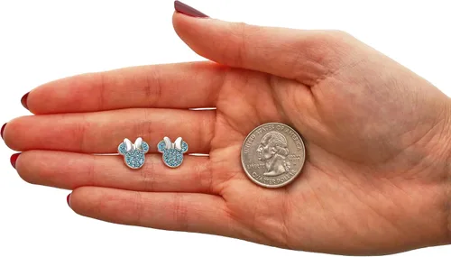 Vista 5 de Disney Minnie Mouse Jewelry, Sterling Silver Pave Birthstone Crystal Stud Earrings