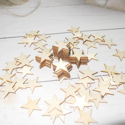 Vista 5 de HADDIY Estrellas de madera pequeñas de 1 pulgada, recortes de estrellas de 1 pulgada 200 piezas