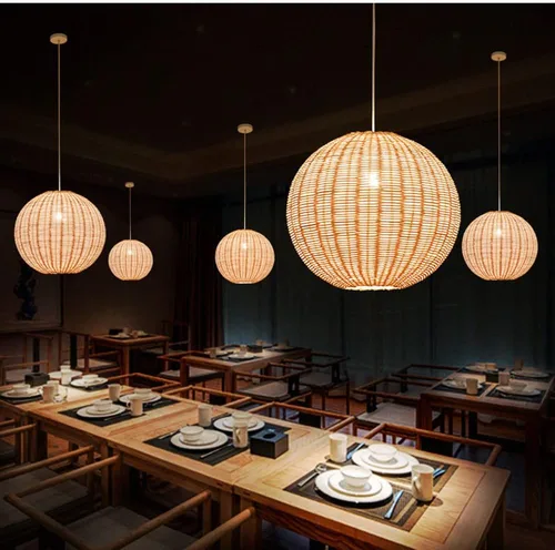 Vista 3 de Moderno globo de cocina americana, lámpara colgante tejida a mano, bola de mimbre, lámpara colgante, decoración del hogar, accesorios de iluminación