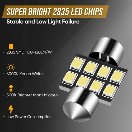 Vista 3 de Audak DE3175 DE3022 DE3021 3175 6428 Festoon - Bombilla LED Canbus de 1.181 in, libre de errores, para interiores, cúpula, mapa, luces de puerta