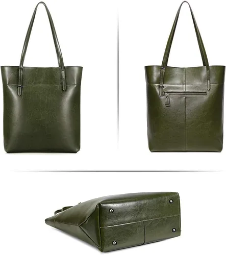 Vista 4 de Kattee Bolso de hombro de cuero genuino vintage para mujer con asas ajustables