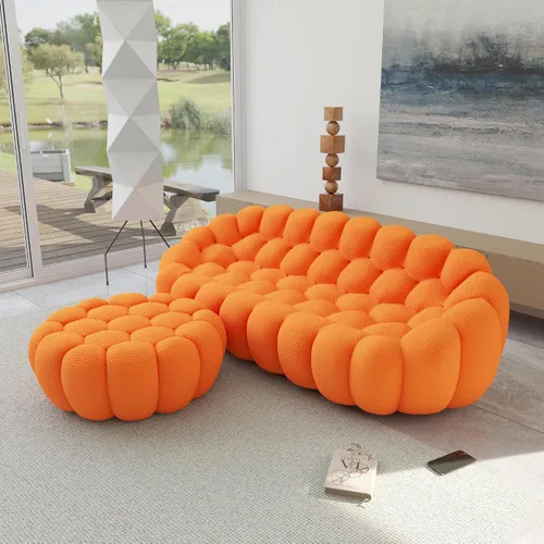 Vista 29 de JACH Juego de sofá curvado de burbujas, cómodo sofá tapizado, tela de malla 3D en forma de panal moderno para sala de estar, apartamento