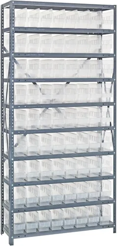 Vista 206 de Quantum QSBU-245BK Heavy Duty Shelving Unit with (7) Shelves and (24) QUS245 Black Bins for Garage Warehouse Storage Distribution 400 lb Load