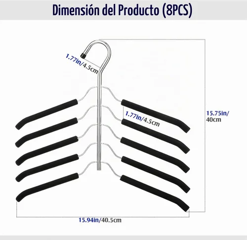 Vista 2 de Ripeng Percha para ropa que ahorra espacio, 8 paquetes 5 en 1, multicapa antideslizante, de metal resistente, de acero inoxidable, para suéteres