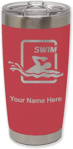 Vista 9 de LaserGram Vaso aislado al vacío de 20 onzas, para natación, grabado personalizado incluido (negro) Engraved Gift for Swimmers, Vacuum Insulated