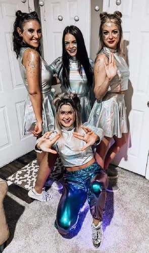 Vista 5 de Diadema de alienígena de Halloween accesorios de disfraz de alienígena con cara y cuerpo con purpurina gruesa temática espacial recuerdos de fiesta