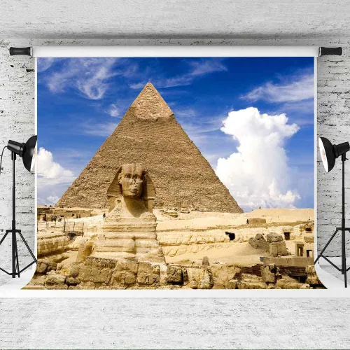 Vista 3 de EOA - Telón de fondo de pirámide egipcia de 7 pulgadas de ancho x 5 pies de alto, para fotografía, fondo de esfinge egipcia de Androsphinx, sesión