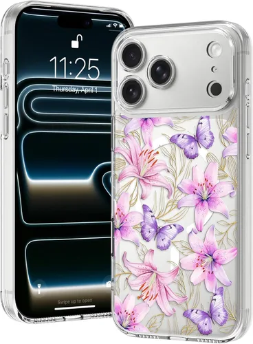 Vista 51 de OOK Magnetic for iPhone 17 Case Clear Pretty Flower Girls Women [Not Yellowing][Screen Protector] [ MagSafe Compatible] with Full Camera Lens